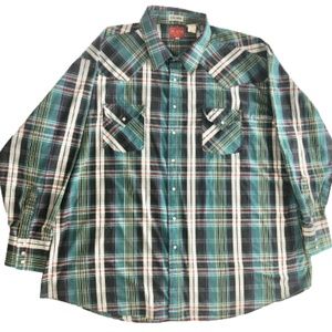 Ely Cattleman Big Man Western Shirt Plaid Long Sleeve Pearl Snap Blue 3XL Cowboy